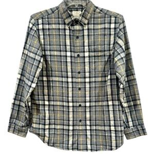 L.L. Bean Flannel Plaid 100% Cotton Scotch Button Down Gray Black Size Medium